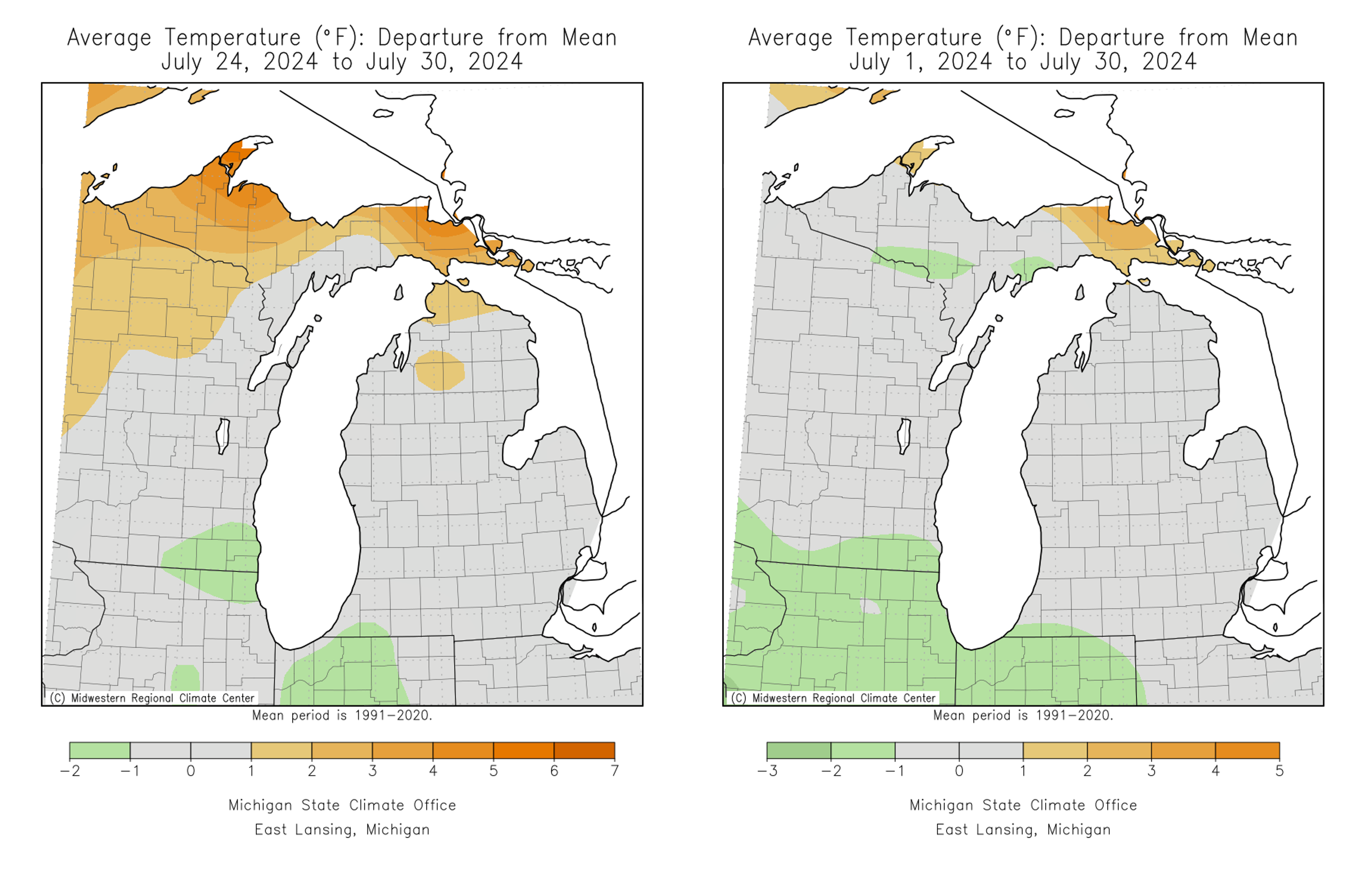 Maps of Michigan showing average temperatures.